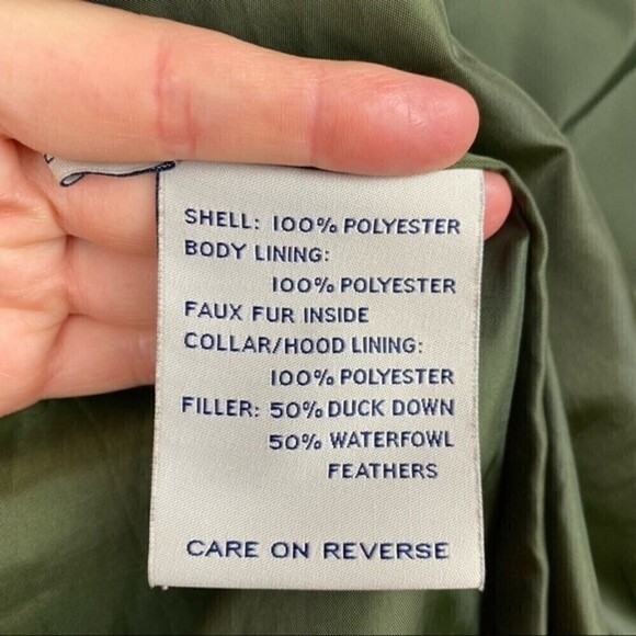 GH Bass Down Puffer Faux Fur Jacket Winter Coat Army Green Size M - Picture 8 of 9